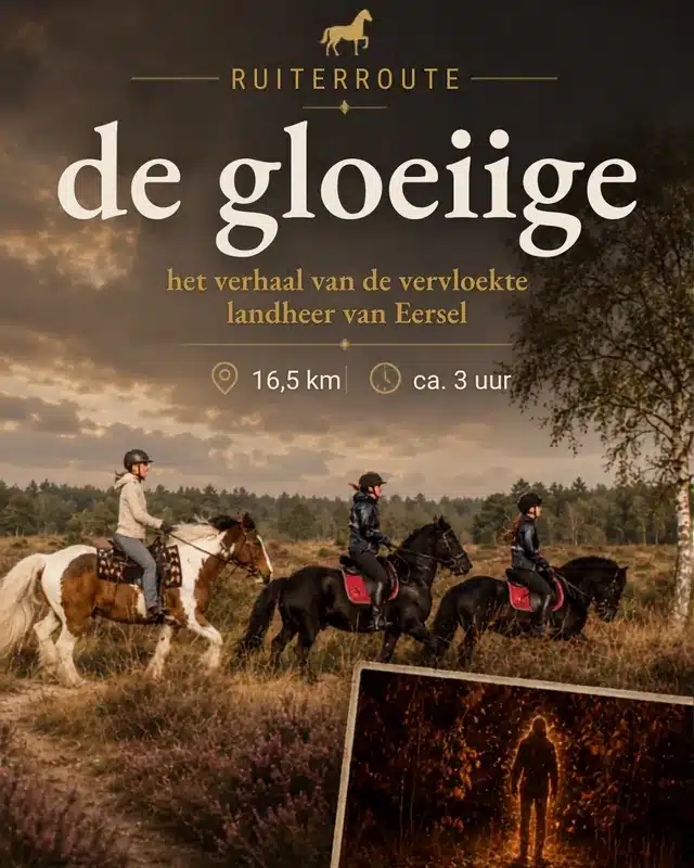 Advertentie voor de ruiterroute De Gloeiige over de vervloekte landheer van Eersel