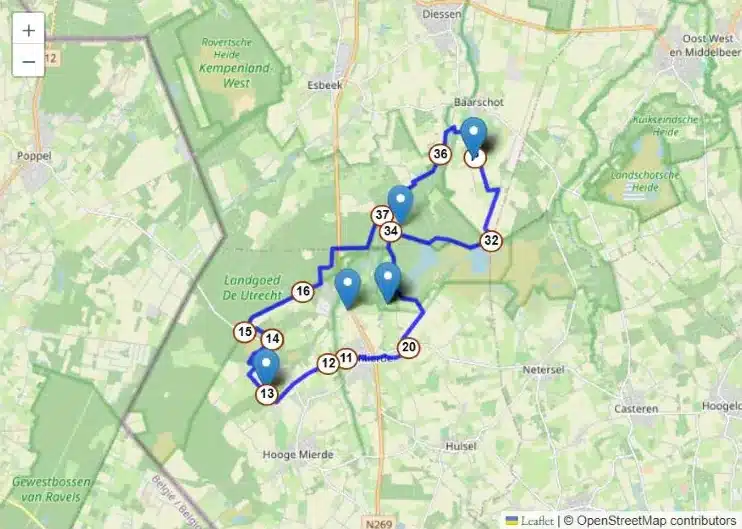 Interactieve routekaart van De Stroperstocht met knooppunten en startlocaties